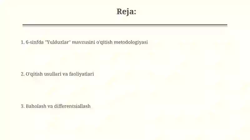 6-sinfda Yulduzlar mavzusini oqitish metodikasi 2