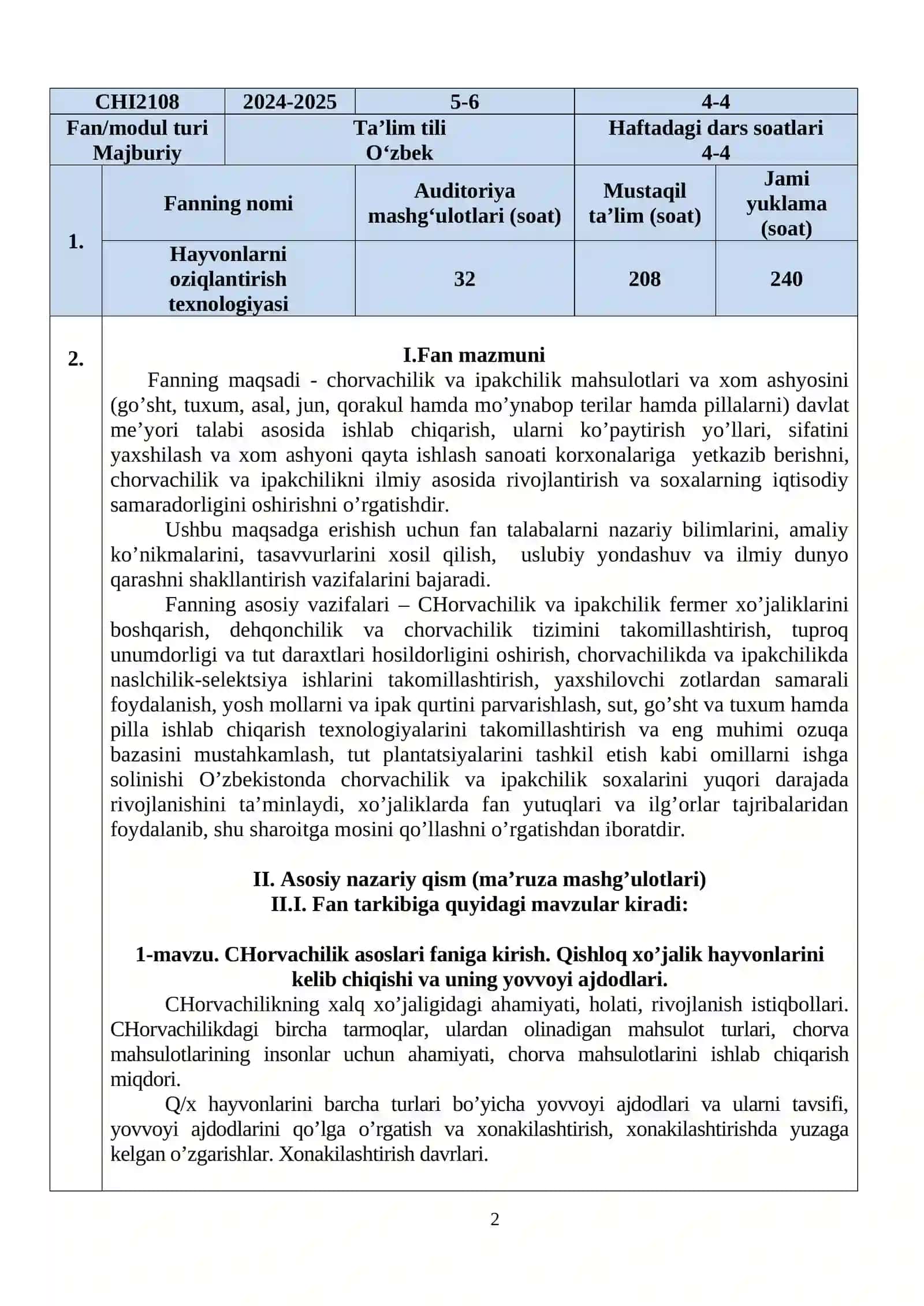 CHORVACHILIK VA IPAKCHILIK 2