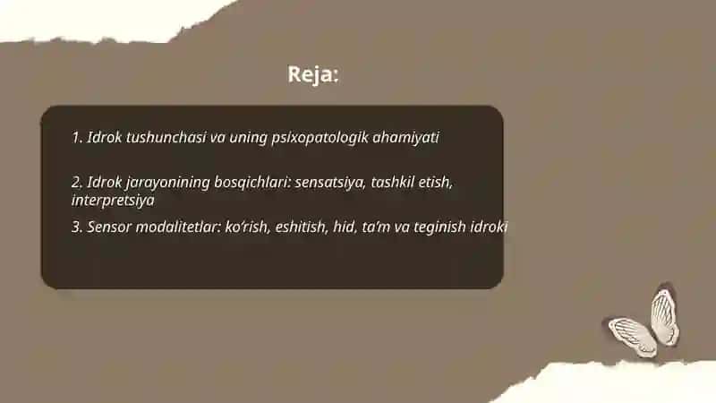 Asosiy psixopatalogik simptomlar. Idrok etish. Idrok etishning buzilishi 2