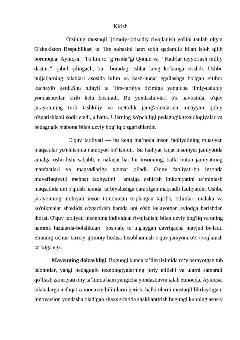 Talabalarga yangi pedagogik texnologiyalardan foydalanish usullarini singdirishning metodik asoslari 2