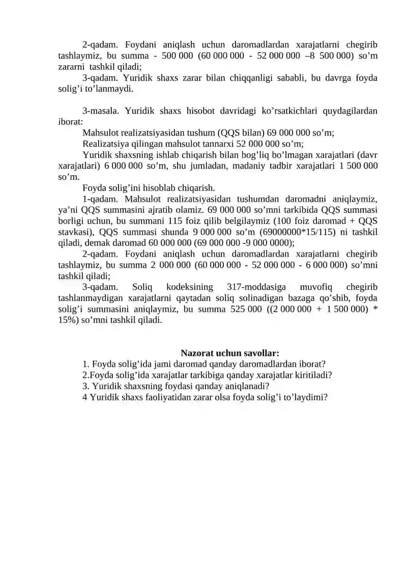 Foyda solig’ini hisoblab chiqarish 2