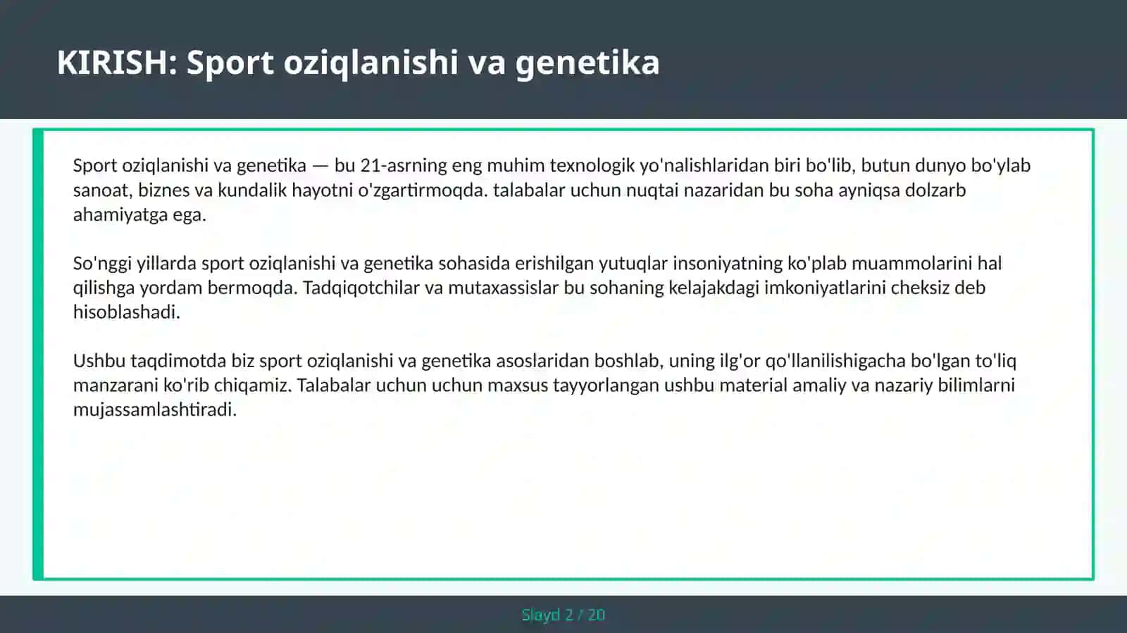 SPORT OZIQLANISHI VA GENETIKA 2