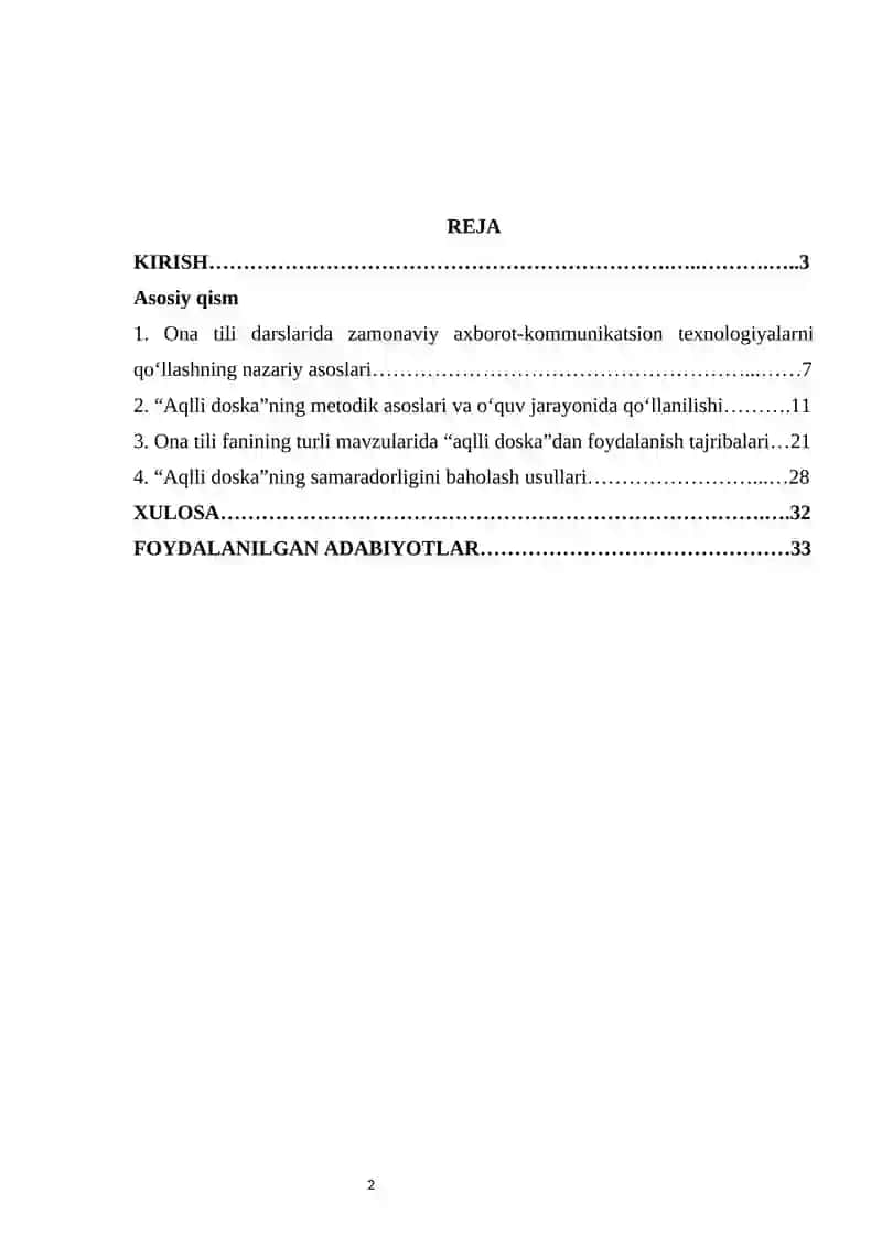Ona tili darslarida “Aqlli doska”dan foydalanish metodikasi.        kurs ishi 2