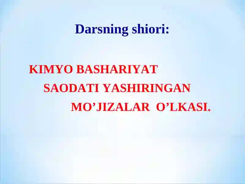 KIMYO BASHARIYAT SAODATI YASHIRINGAN MO’JIZALAR O’LKASI 2