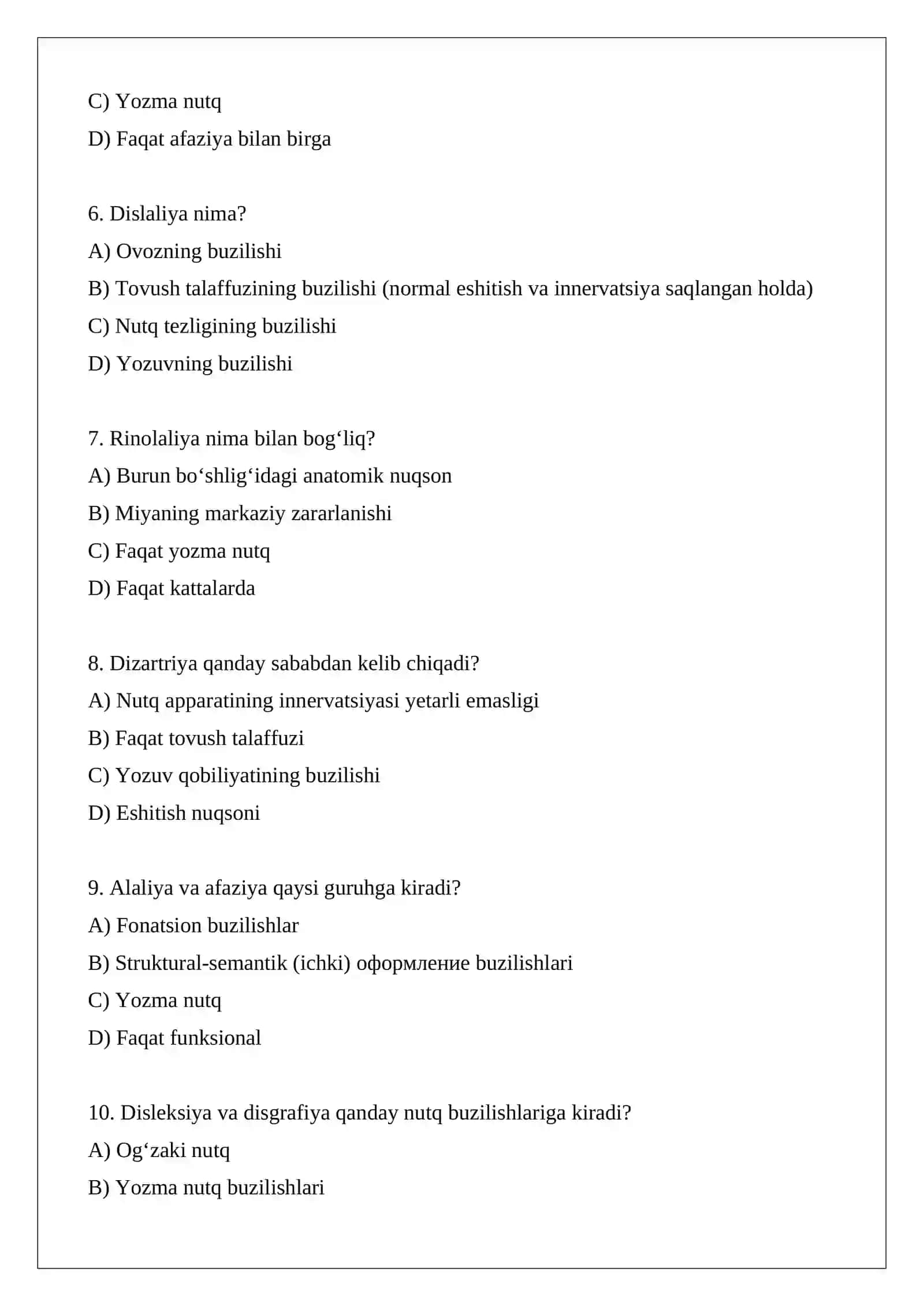 Nutq buzilishlarining tasniflash 2