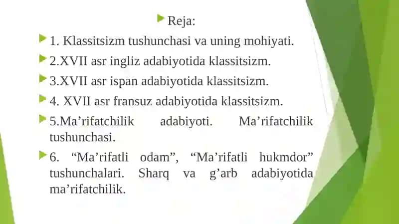 Klassitsizm va ma'rifatchilik adabiyoti 2