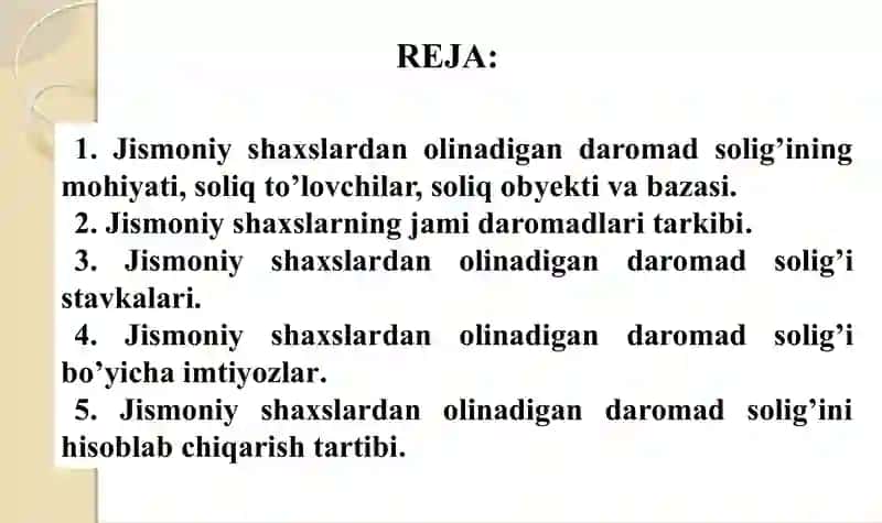 Jismoniy shaxslardan olinadigan daromad solig’i 2