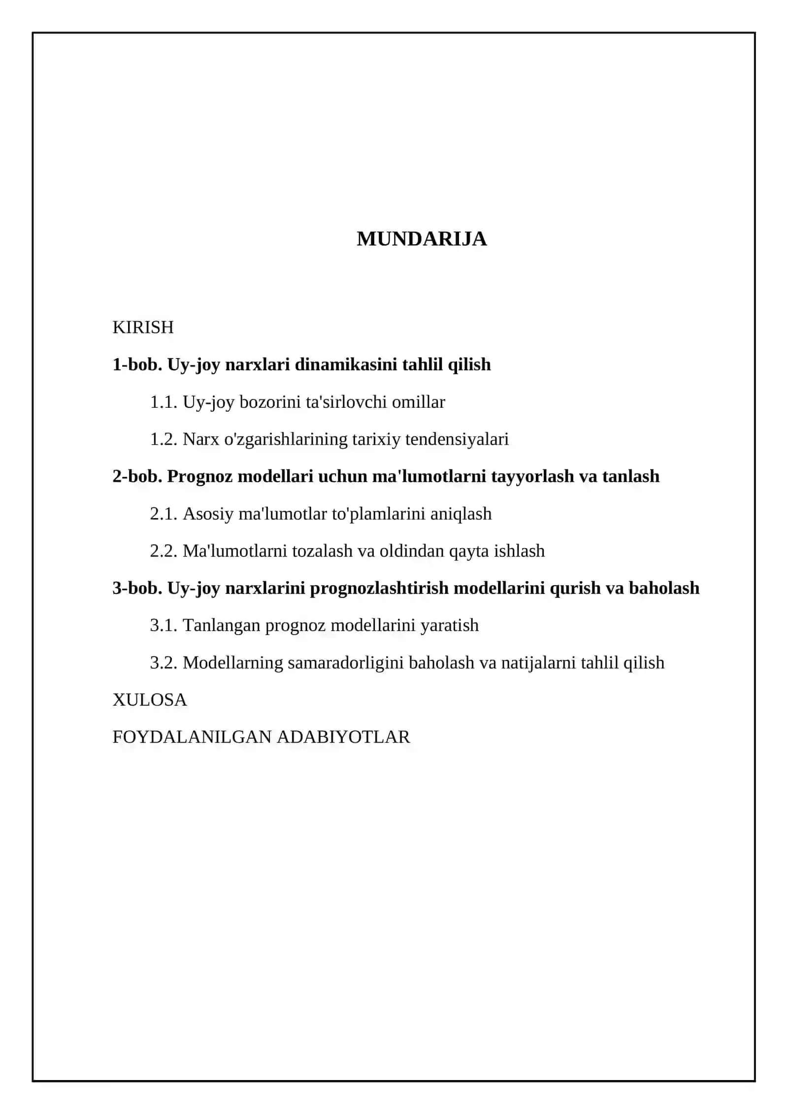 Uy joy narxlarini prognozlashtirish modellarini yaratish 2
