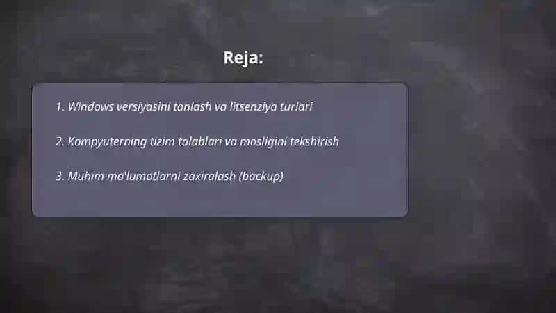 Windows operatsion tizimini kompyuterga o’rnatish. Narzullayeva Sitora 2