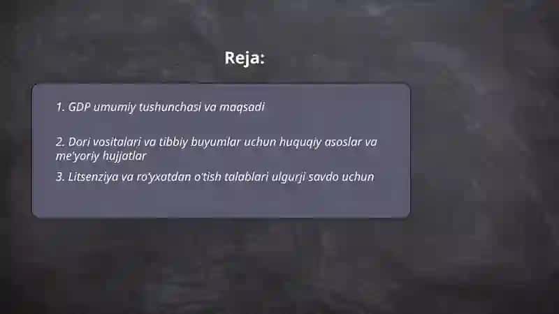 Dori vositalari va tibbiy buyumlarning ulgurji savdo foaliyati. GDP qoidalari 2