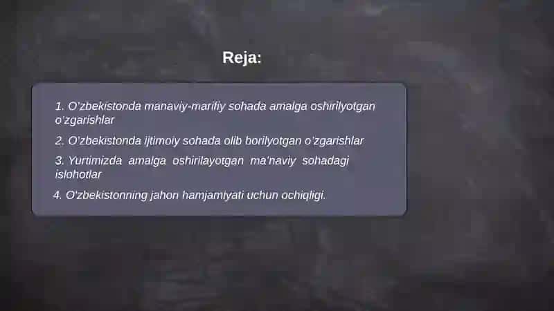 Yangi Oʻzbekistonda amalga oshirilayotgan maʼnaviy oʻzgarishlar 2