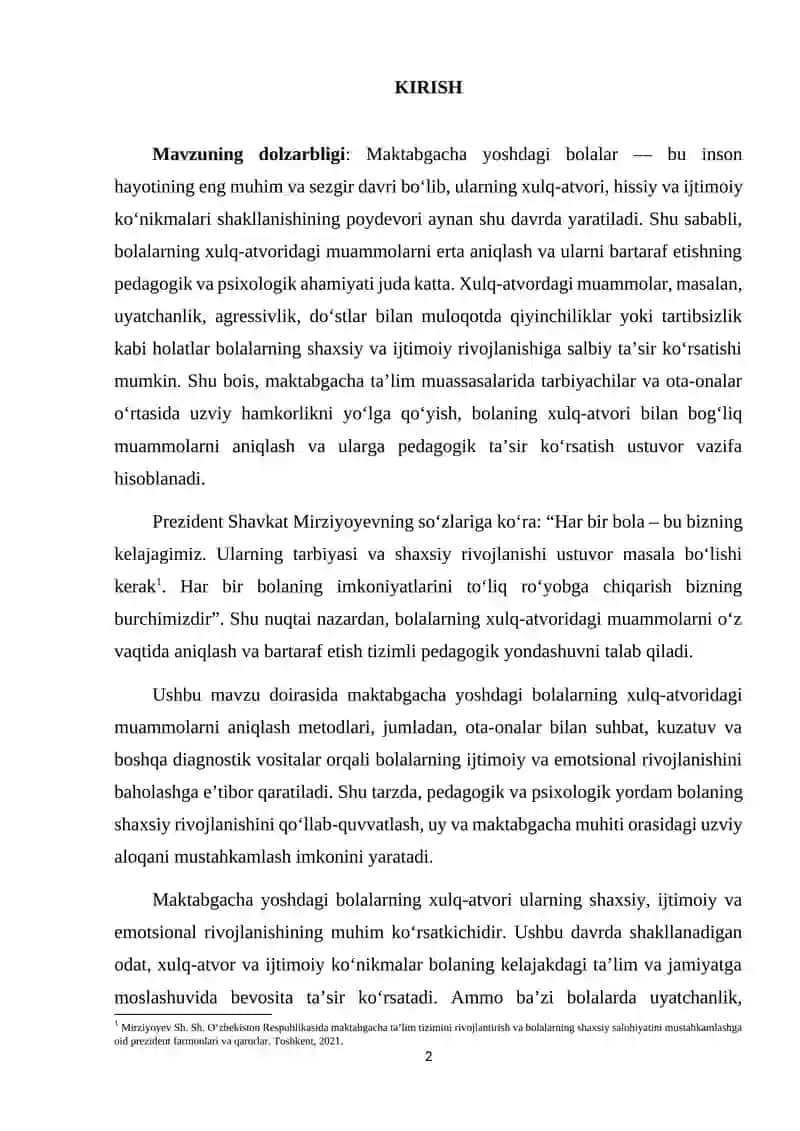 Maktabgacha yoshdagi bolalarning xulq-atvoridagi muammolarini psixologik aniqlash yo'llari 2