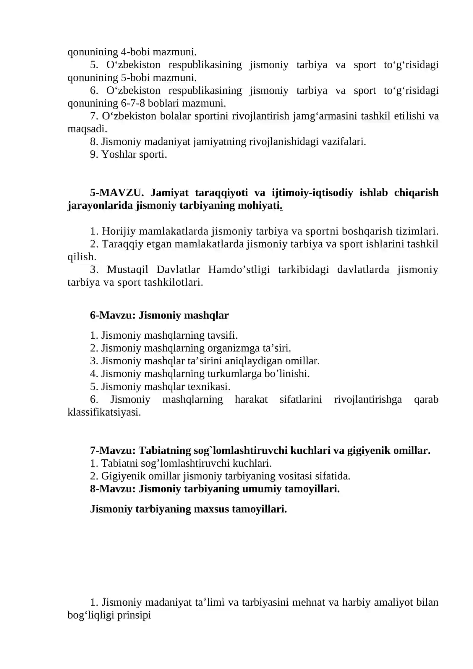1-mavzu. Jismoniy madaniyat nazariyasi va metodikasi faniga kirish 2