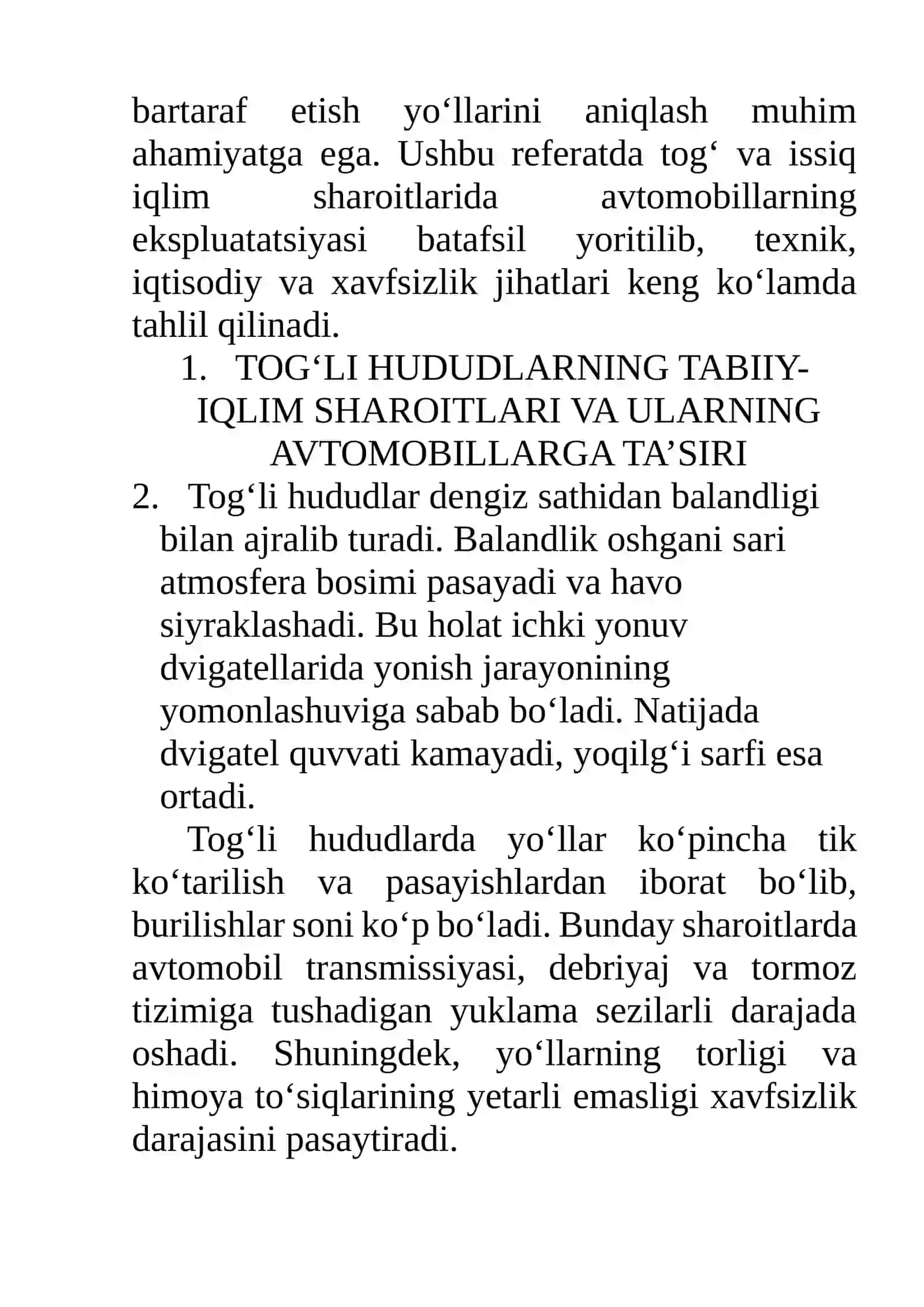 Tog‘ Va Issiq Iqlim Sharoitlarida Avtomobillarning Ekspluatatsiyasi 2