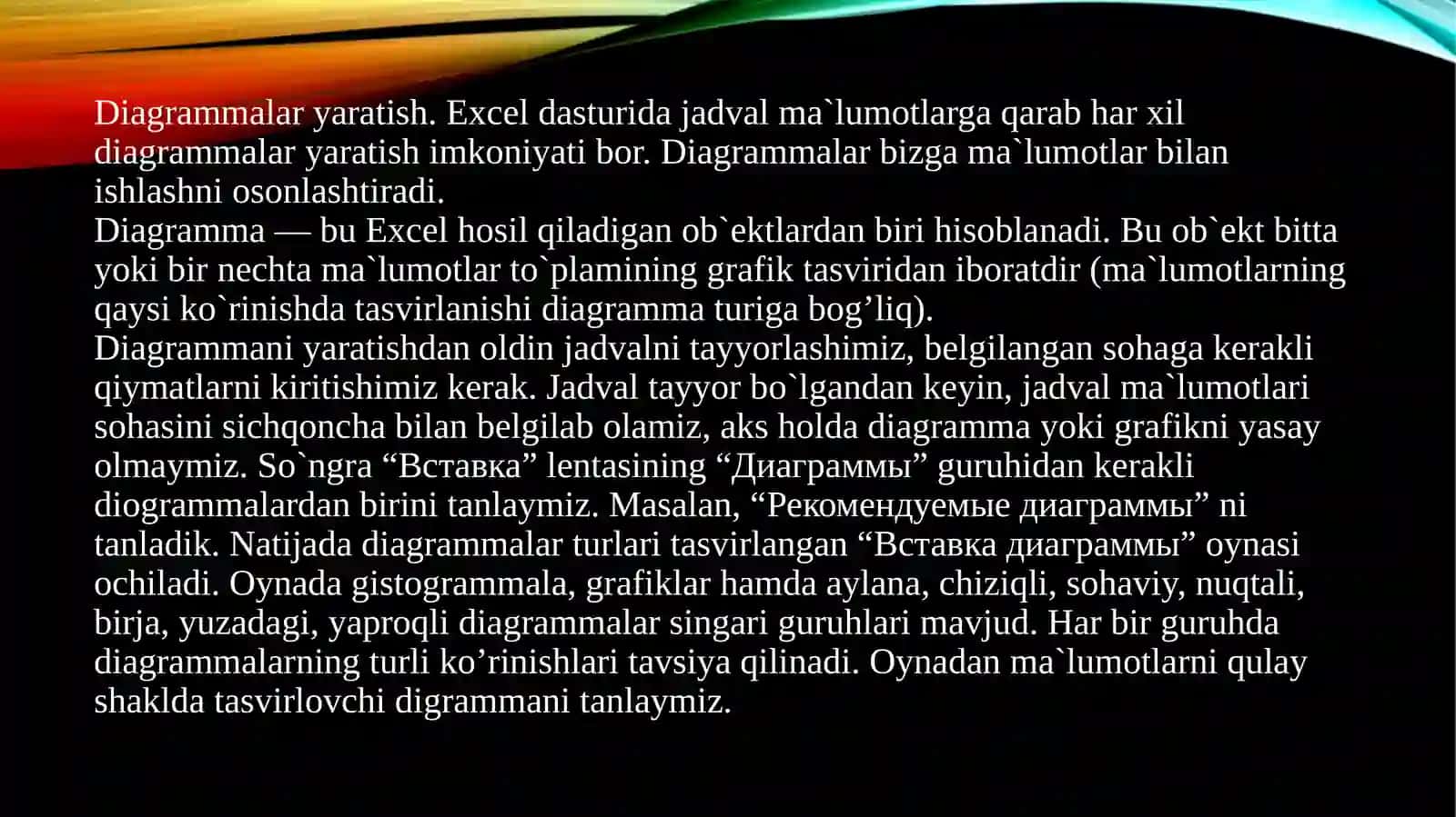 MsExcel dasturida diagrammalar bilan ishlash 2