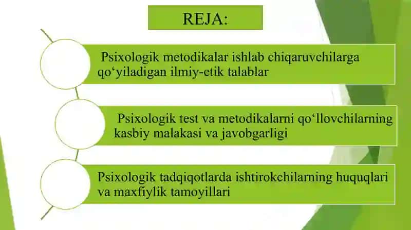 Ekispremental psixologik metodikalardan foydalanuvchilar va ishlab chiqaruvchilar uchun talablar 2