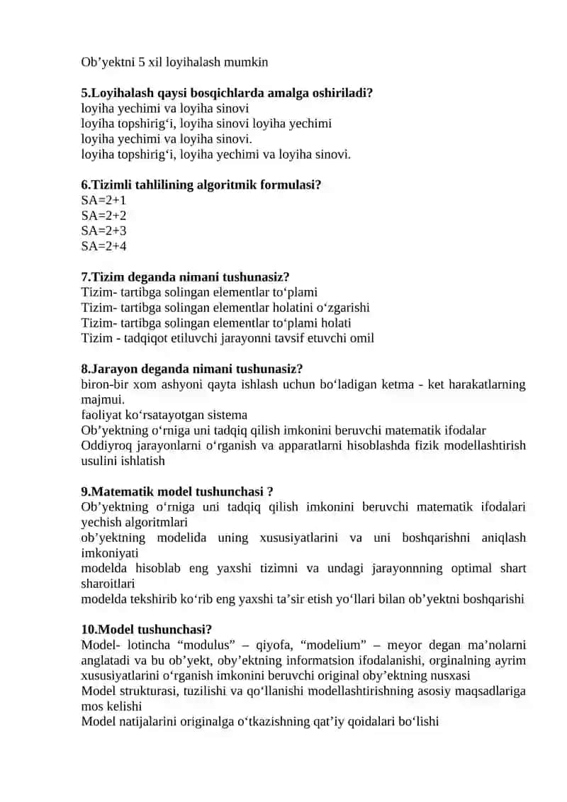 KOMPYUTERDA LOYIHALASh FANIDAN YaB UChUN TEST SAVOLLARI TO‘PLAMI 2