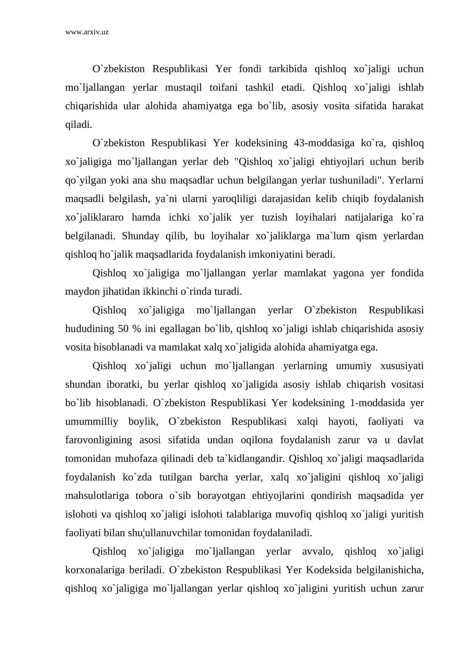 Qishloq xo`jaligiga mo`ljallangan yerlarning huquqiy holati 2