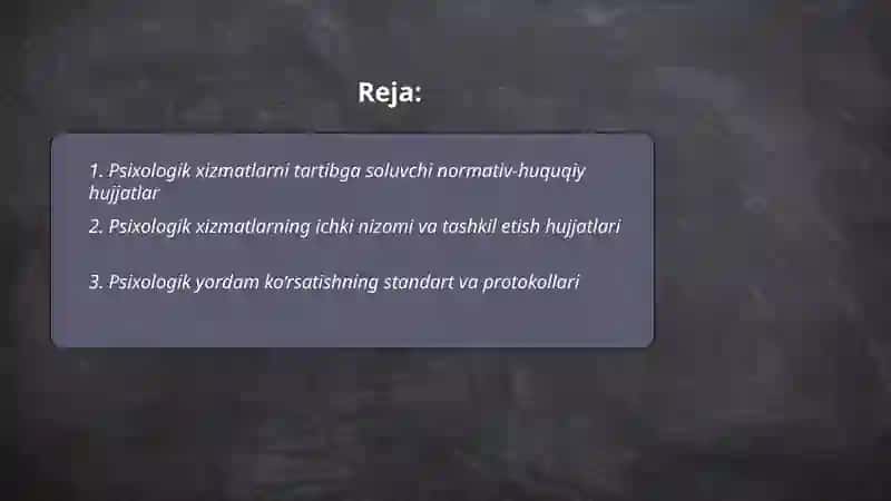 Psixologik xizmatlarning narmativ va ishchi hujjatlari 2