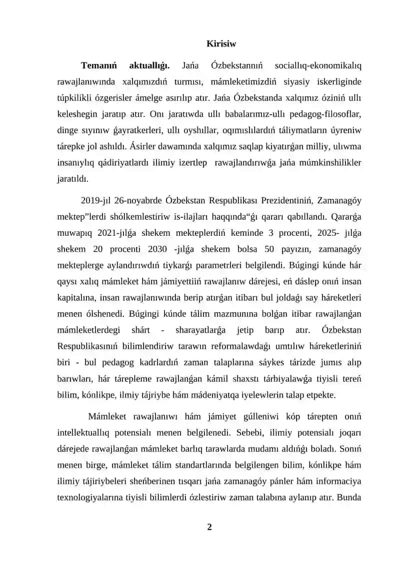 KURS JUMISI OQÍTÍWSHÍNÍŃ TÁLIM PROCESSINDEGI SHEBERLIGI 2
