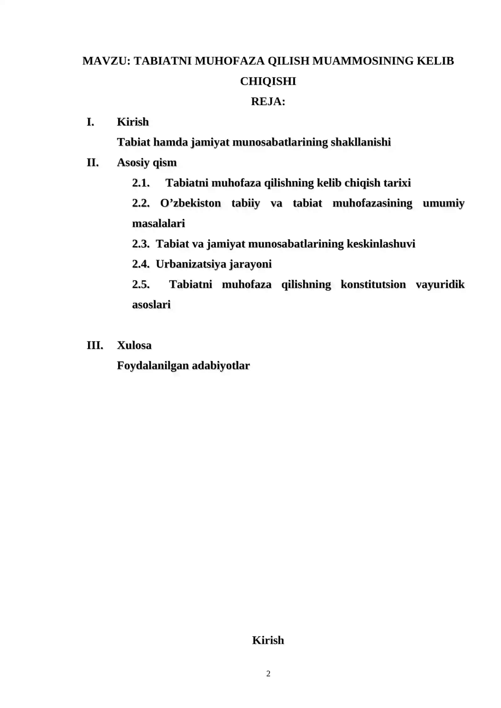 Tabiatni muhofaza qilish muammosining kelib chiqishi 2