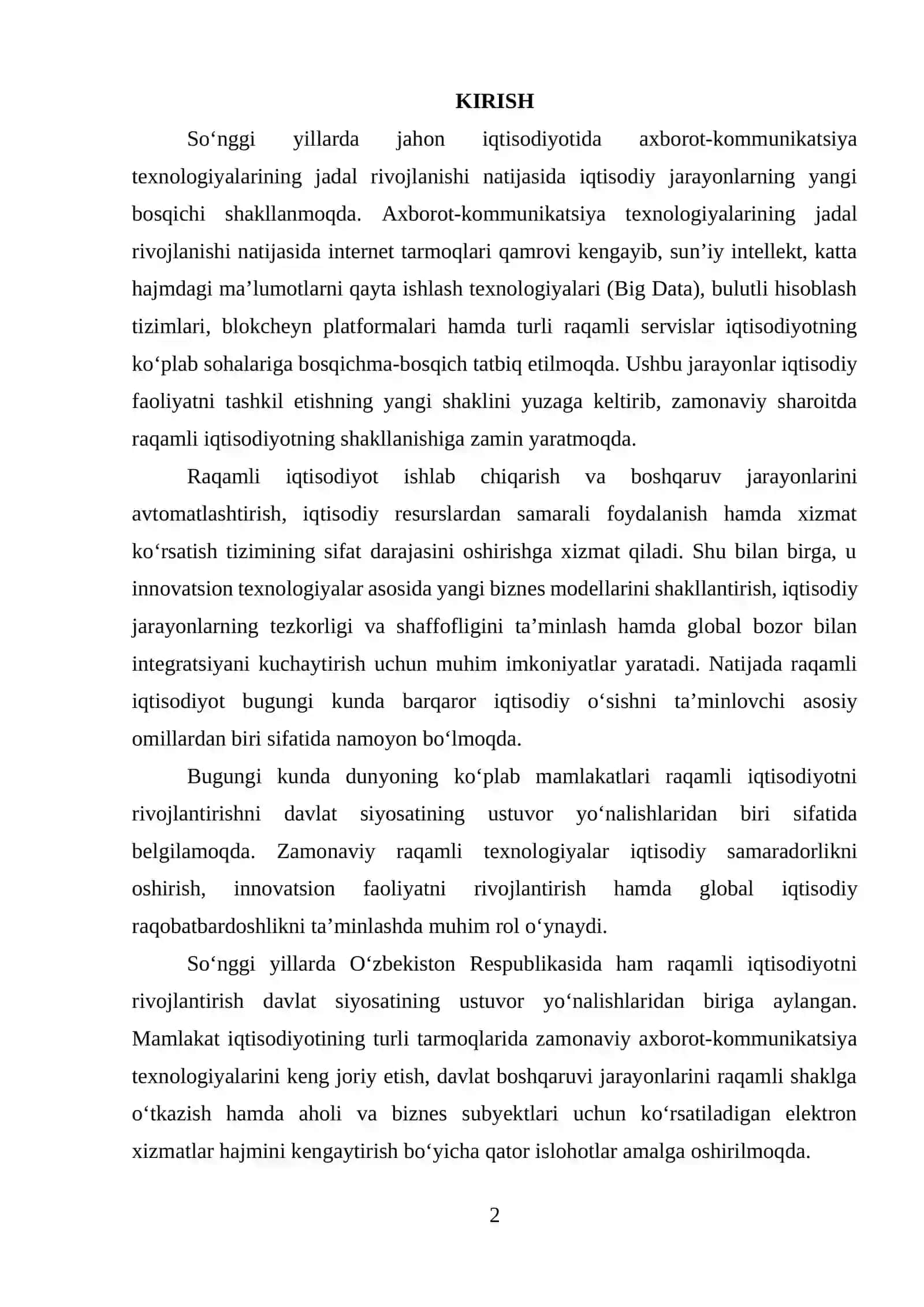 O‘ZBEKISTONDA RAQAMLI IQTISODIYOTNI RIVOJLANTIRISHNING ASOSIY YO‘NALISHLARI VA ISTIQBOLLARI 2