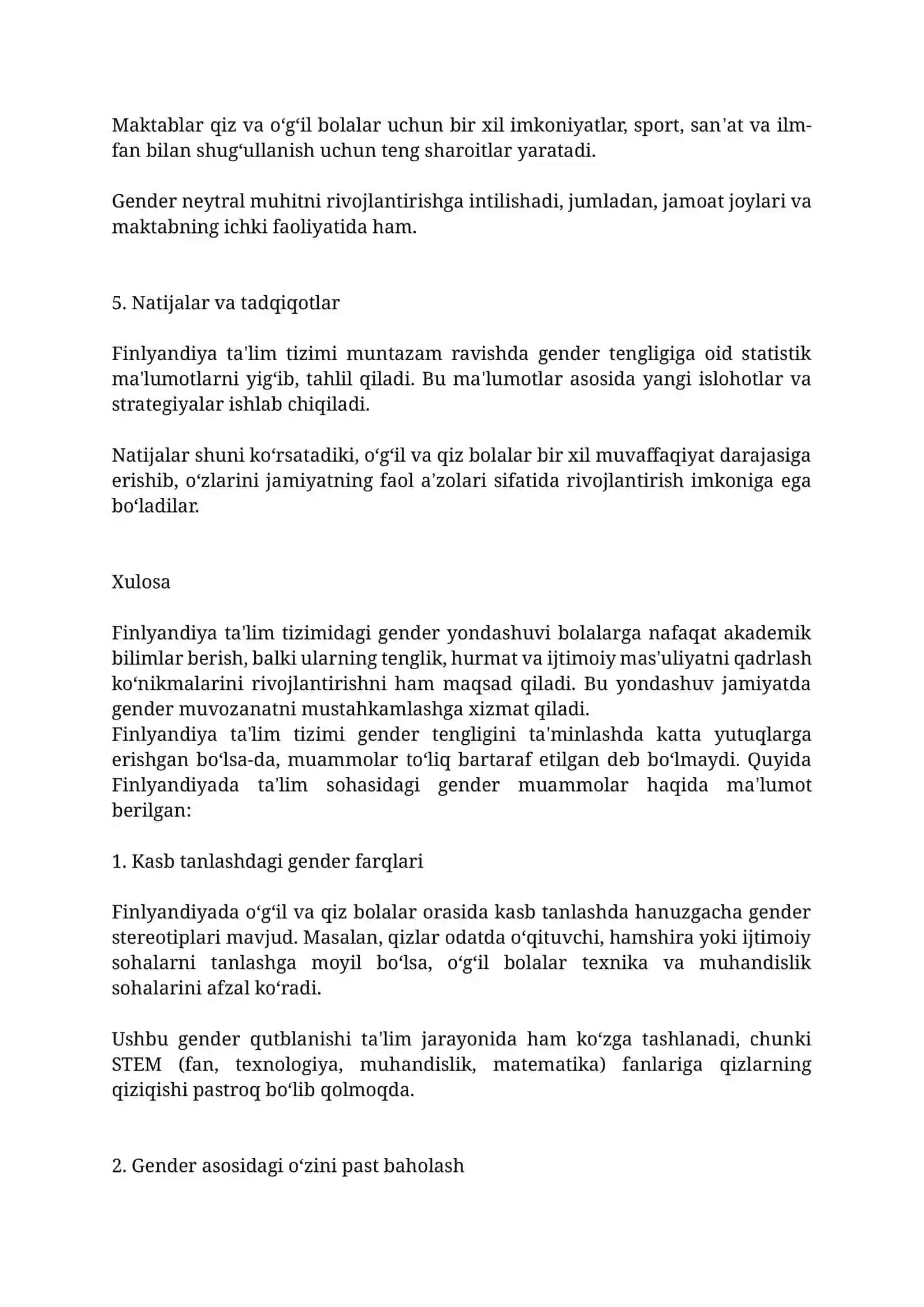 FINLYANDIYA TAʼLIM TIZIMIDA GENDER MUNOSABAT 2