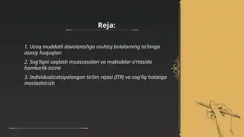Uzoq muddatli davolanish chora - tadbirlariga muhtoj bolalar va oʻsmirlarning huquqlari va taʼlimga boʻlgan ehtiyojlari 2