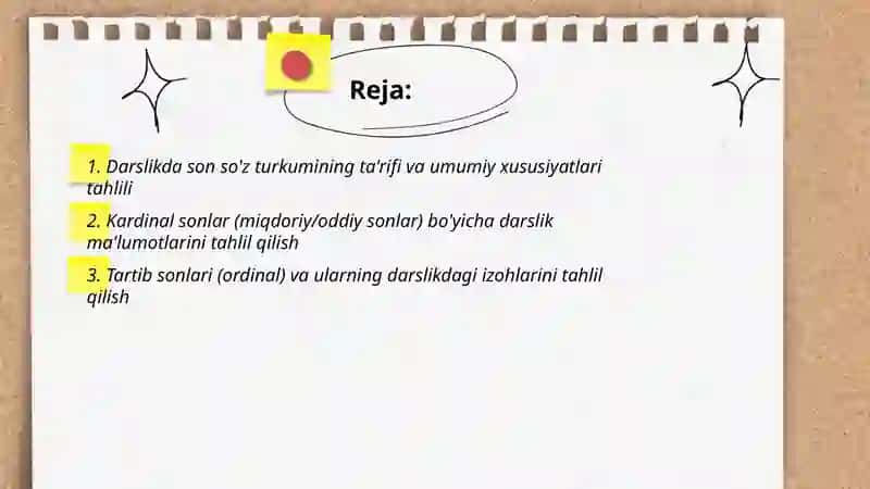 Son sòz turkumi yuzasidan darslikdagi berilgan malumotlarni tahlil qilish 2