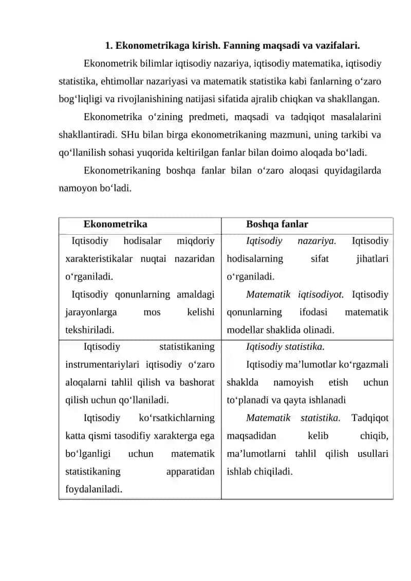 Ekonometrik modellashtirish asoslari 2