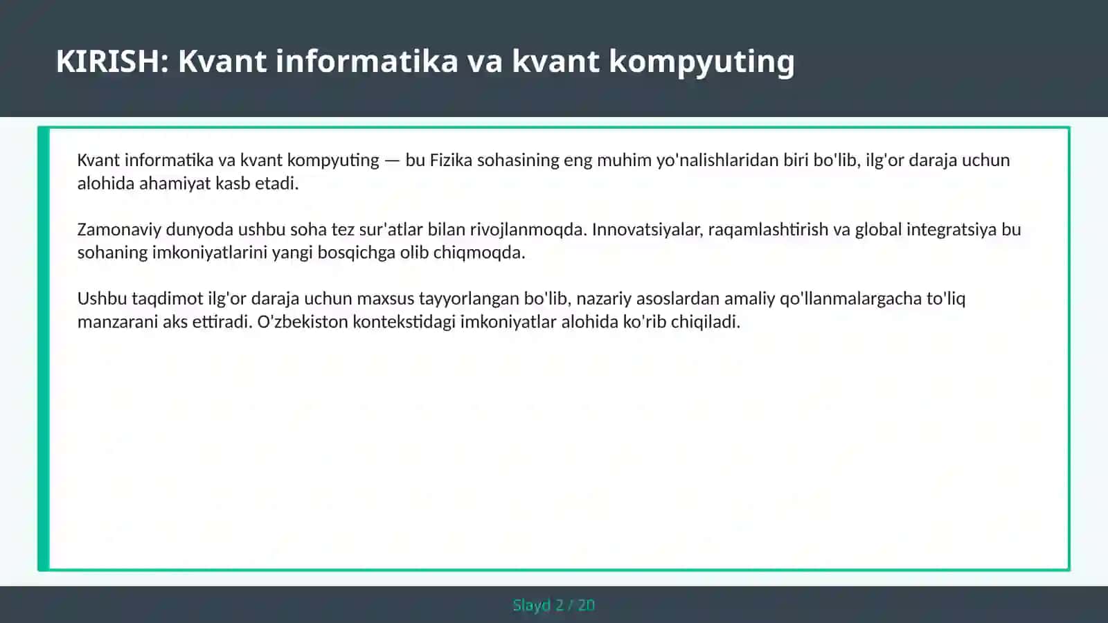 KVANT INFORMATIKA VA KVANT KOMPYUTING 2