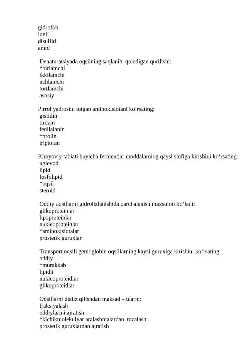 Oqsillarning birlamchi tuzilishi 2