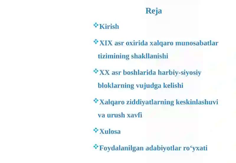 XIX asr oxiri – XX asr boshidagi xalqaro munosabatlar 2