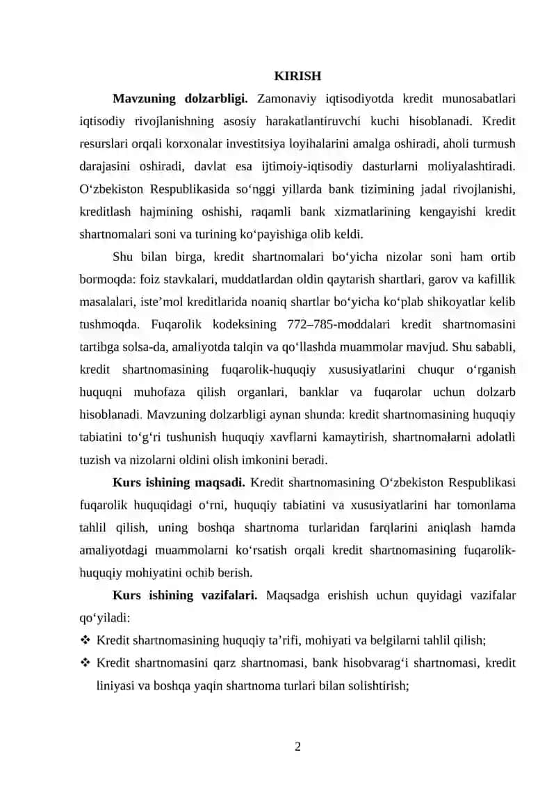 KREDIT SHARTNOMASINING FUQAROLIK HUQUQIY XUSUSIYATLAR 2