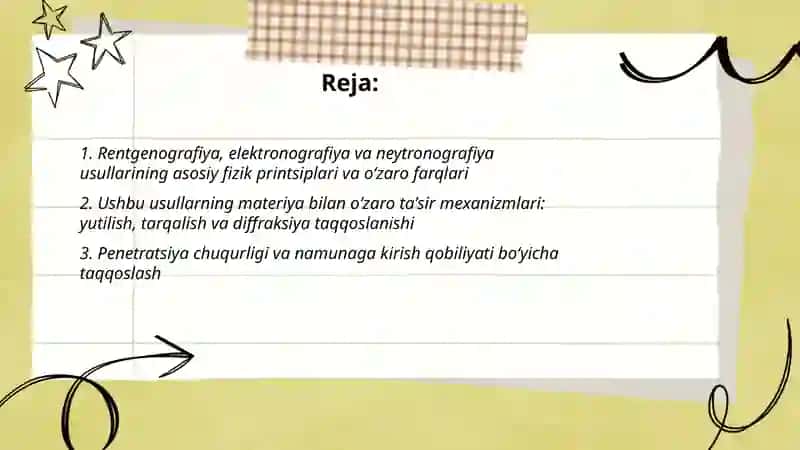 Rentgenografiya, elektronografiya va neytronografiya usullarini oʻzaro taqqoslash 2