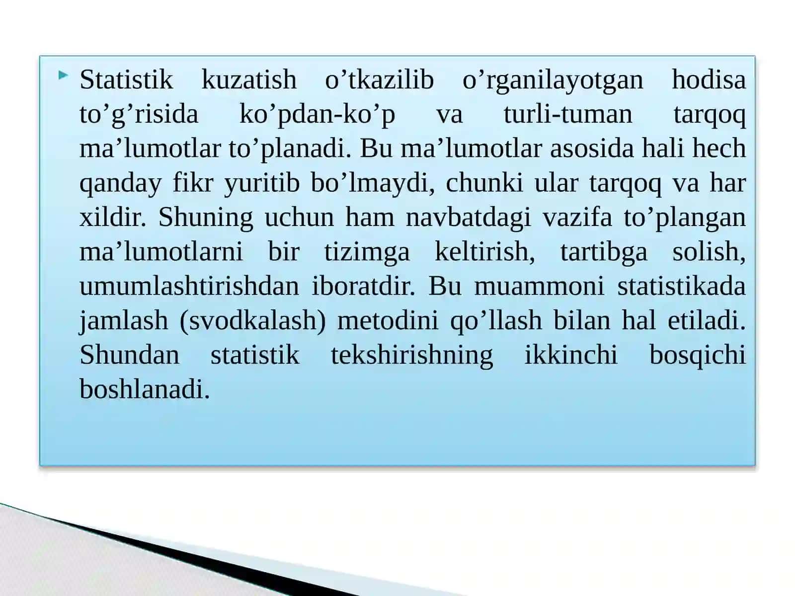 STATISTIKADA JAMLASH VA GURUHLASH 2
