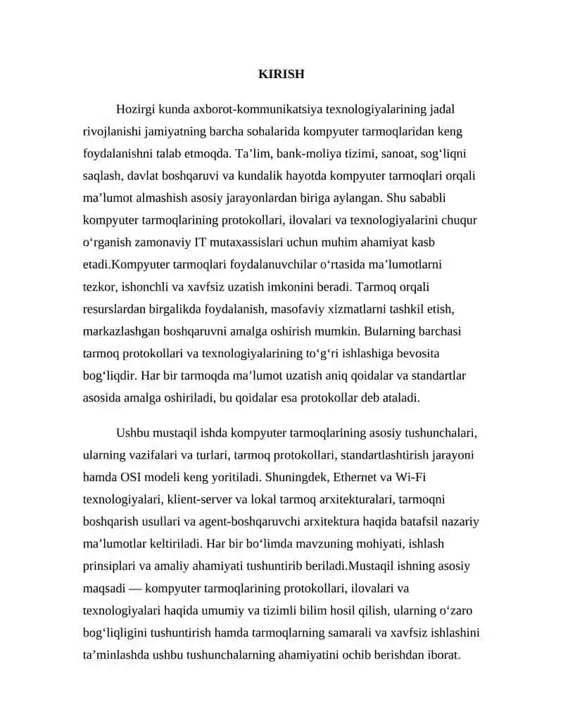 Kompyuter tarmoqlarining protokollari, ilovalar va texnologiyalarning haqida umumiy tushunchalar 2