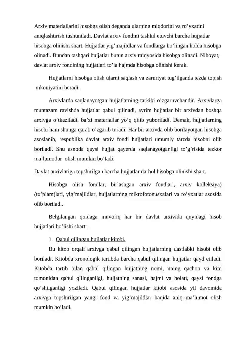 Arxiv hujjatlarini hisobga olish, ularni mavjudligi va holatini tekshirish 2