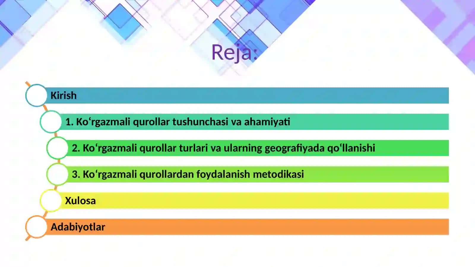 Ko’rgazmali qurolar va ularning turlari geografiya fanida ulardan foydalanish metodikasi 2