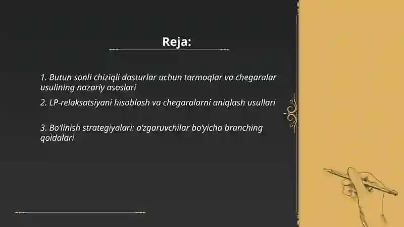 Butun sonli chiziqli programmalashtirish 2