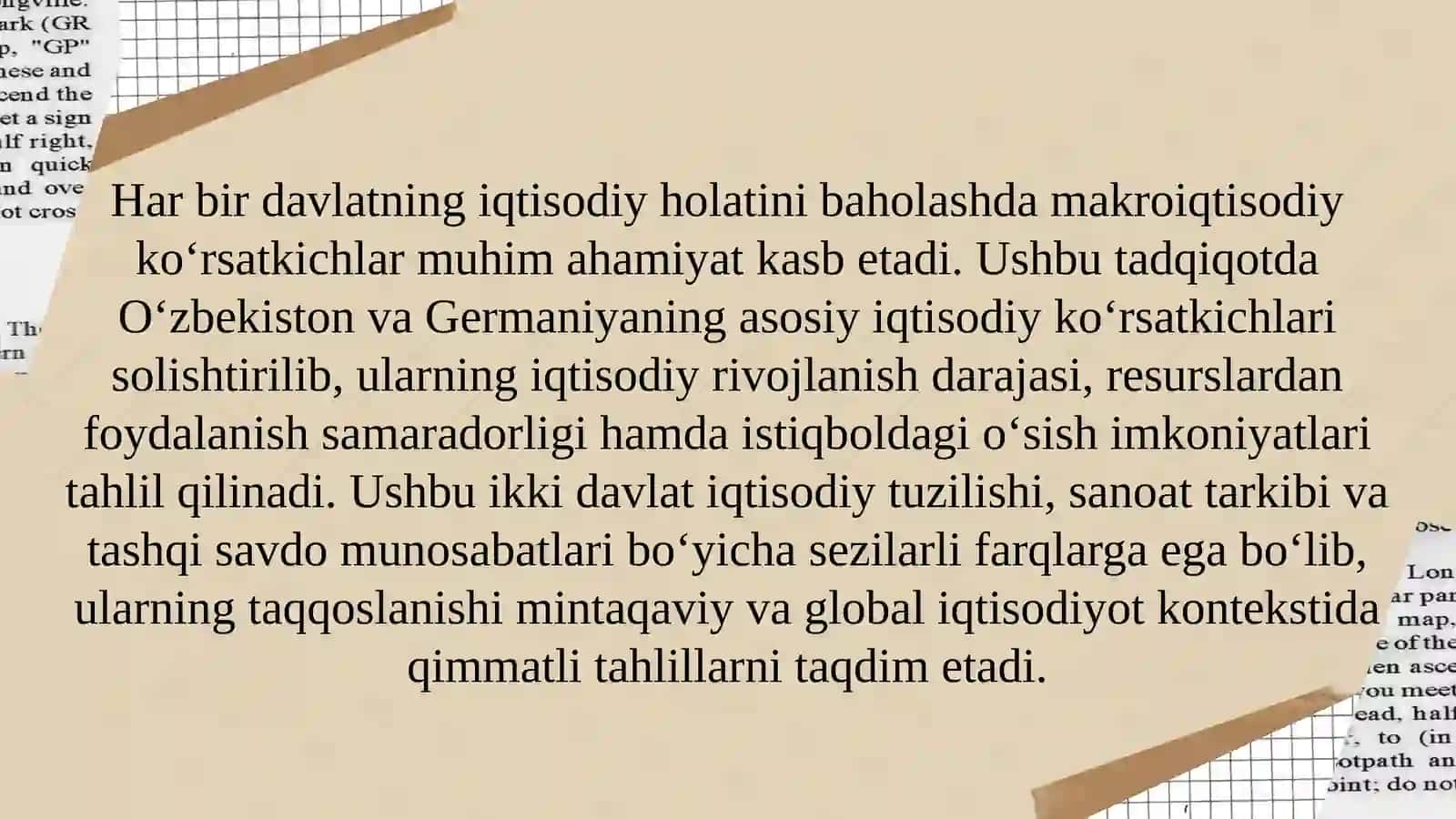 O'zbekiston va Germaniya makro iqtisodiy ko'rsatkichlarini solishtirish 2