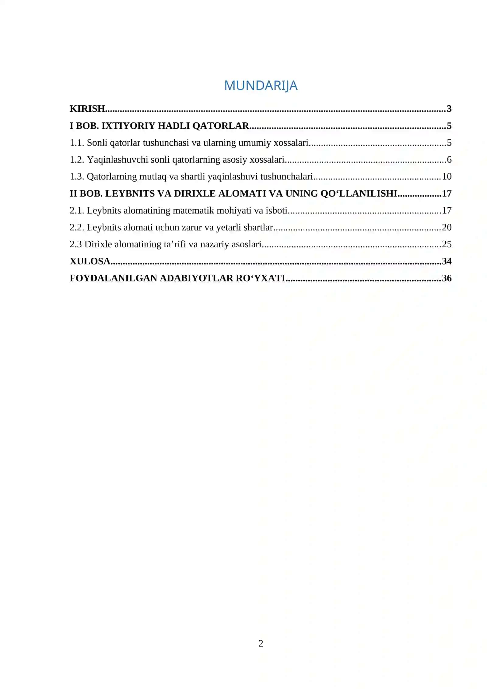Ixtiyoriy hadli qatorlar va ular yaqinlashishining Leybnits, Dirihle va Abel alomatlariga misollar 2