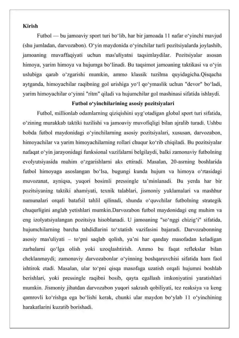 Futbol o‘yinchilari pozitsiyalari va ularning vazifalari 2
