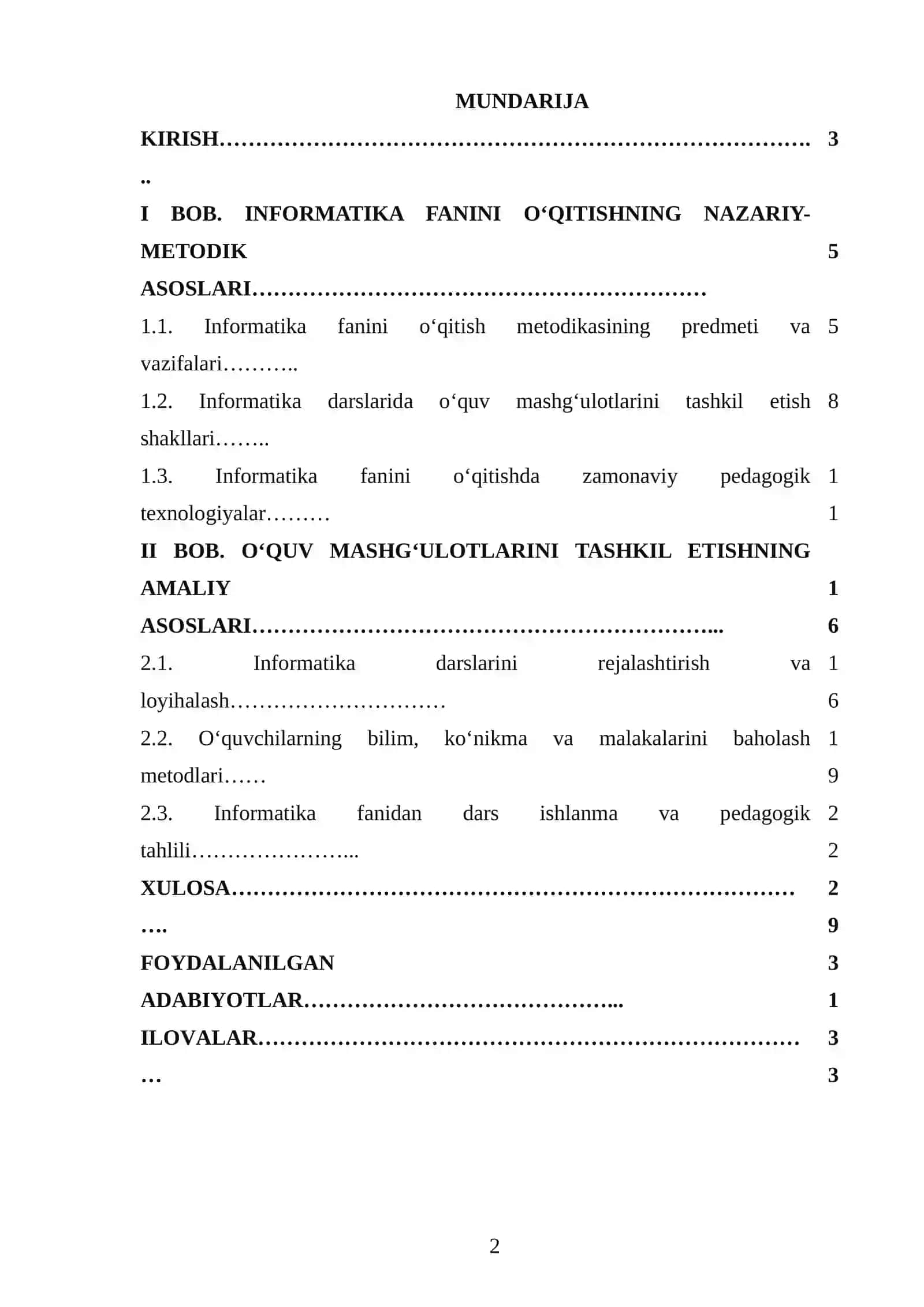 Informatika fanini o‘qitishning naẓariy-metodik asoslari 2