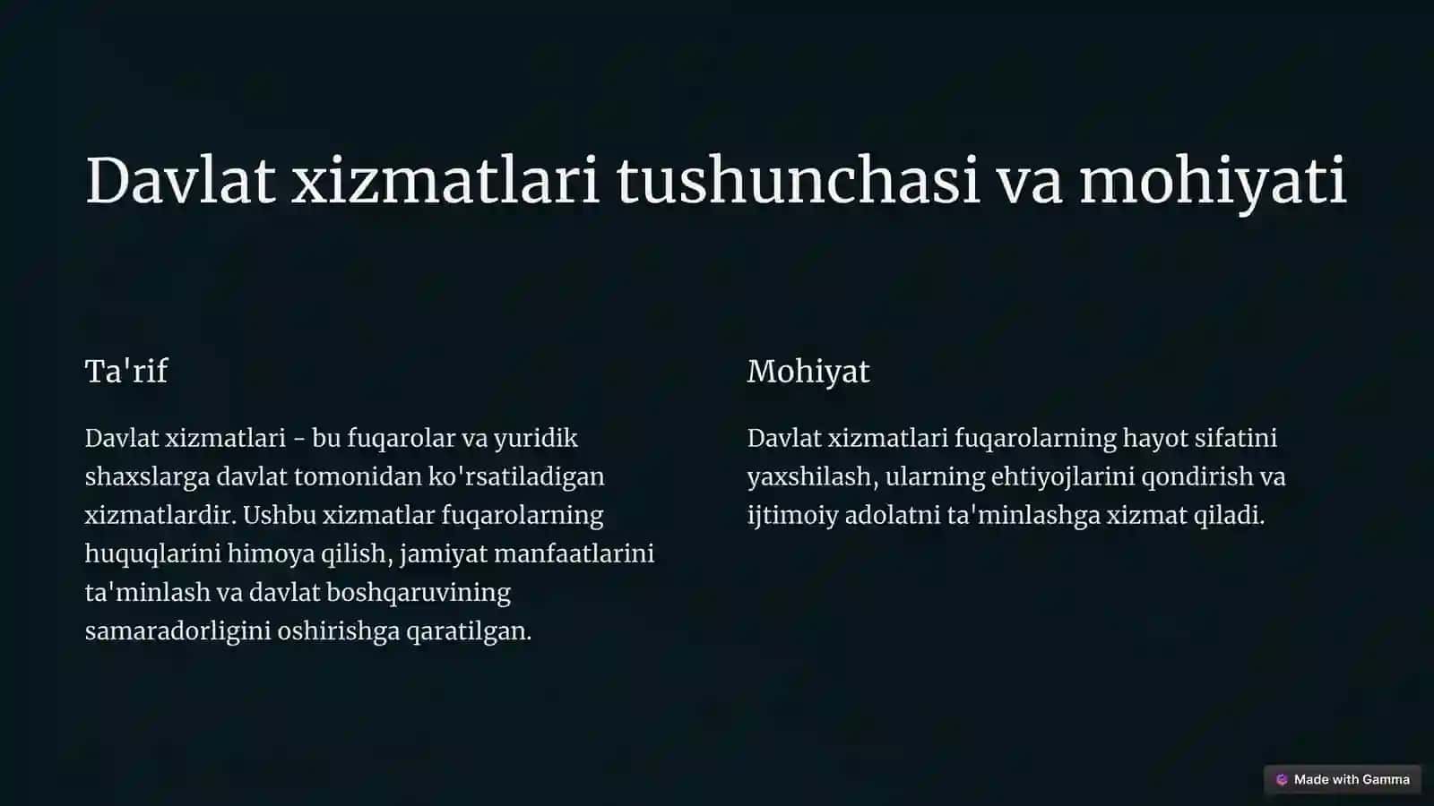 Davlat xizmatlari va uning turlari 2