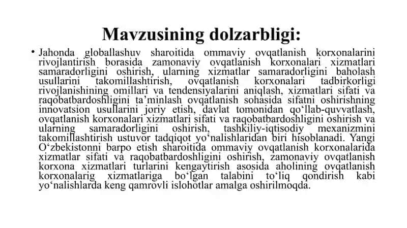 Toyloq tumanida ommaviy ovqatlanish korxonalari resurslari samaradorligini oshirish yo'llari 2