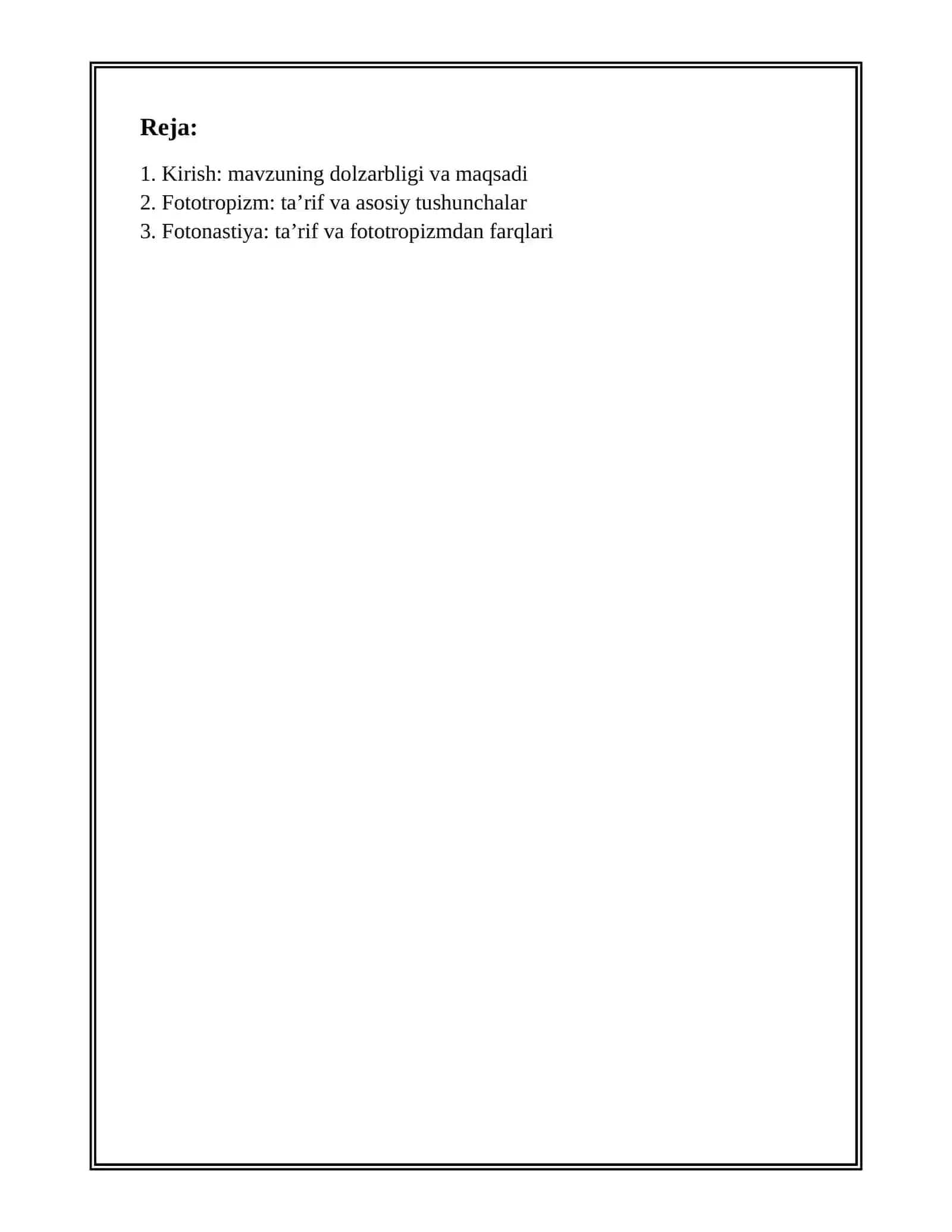 OʻSIMLIKLARDAGI FOTOTROPIZM FOTONASTIYA VA GEOTROPIZM HAQIDA 10 VAROQLI A4 FORMATDAGI PDF 2