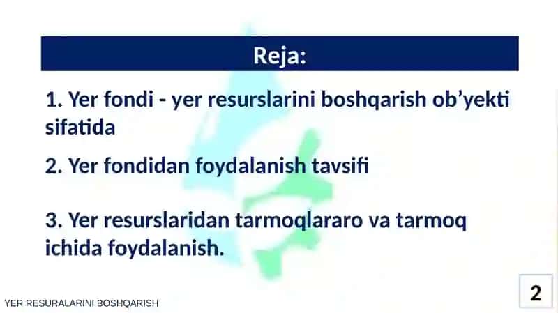 YER RESURALARINI BOSHQARISH 2