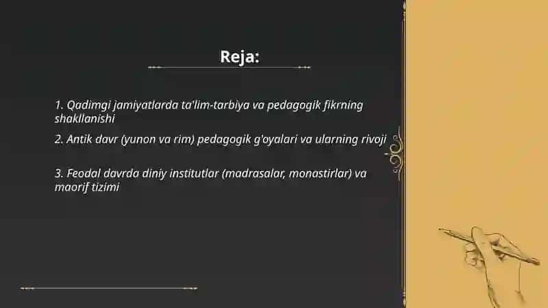 Qadimgi jamiyatlarda ta'lim-tarbiya va pedagogik fikrning shakllanishi 2