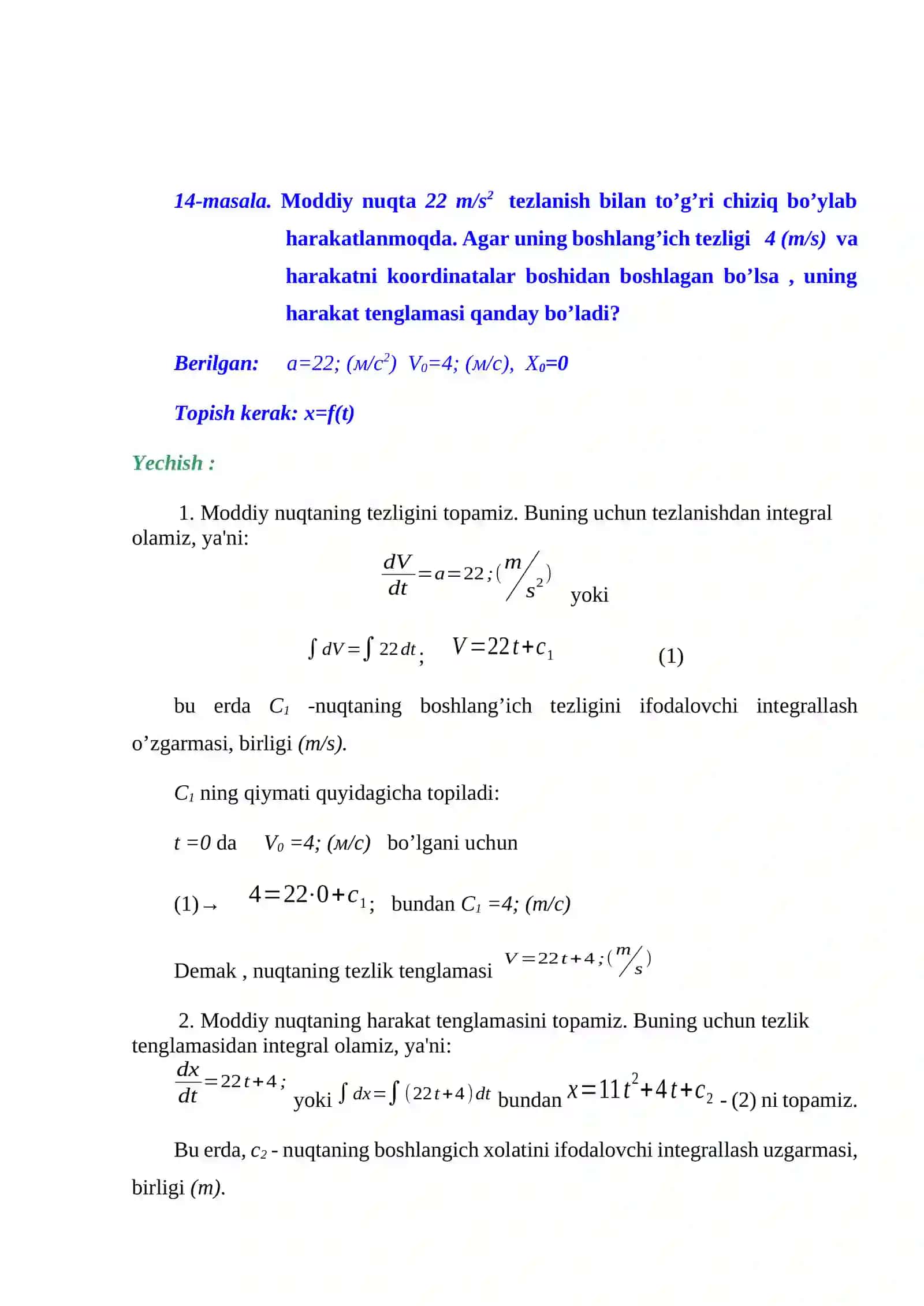 Nuqta kinematikasiga oid misollar yechish 2